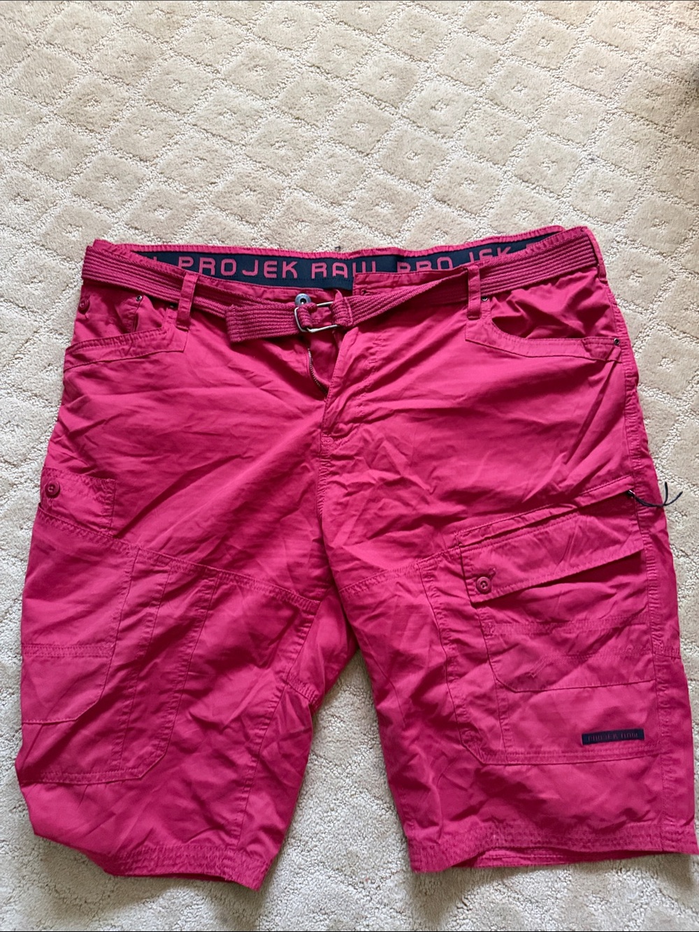 Men’s Projek Raw Size 44 Bright Red Cargo Shorts with Utility Pockets